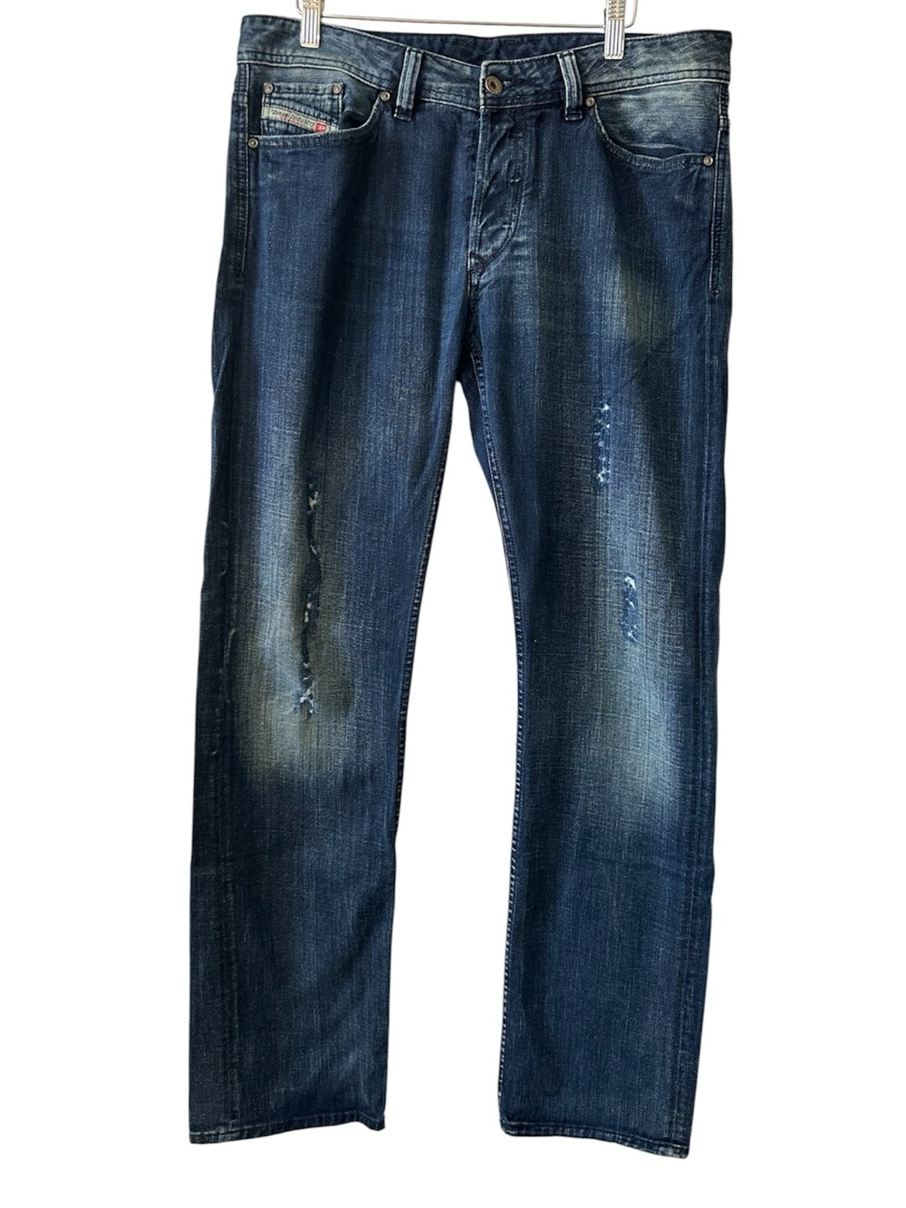 DIESEL Men’s Blue Viker Wash 00811 Button Fly Straight Distressed Jeans-34x34